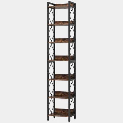 7 tier Tall Narrow Corner Bookshelf Storage Rack with Open Shelves for Living Room Office