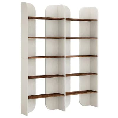 5 tier Wide Storage Bookshelf with Double Wide Open Shelves for Living Room Office