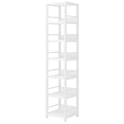 6 tier Corner Bookshelf Narrow Etagere Storage Rack with Metal Frame and Side Fences
