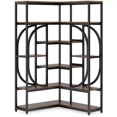 7 tier L Shaped Bookcase Corner Storage Organizer for Living Room Office Library