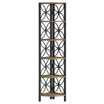 6 tier Corner Bookshelf Narrow Storage Rack with Metal Frame and Open Shelves