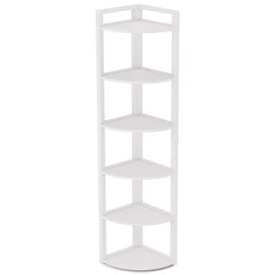 6 tier Corner Shelf Storage Bookcase with Metal Frame and Open Shelves for Home Office
