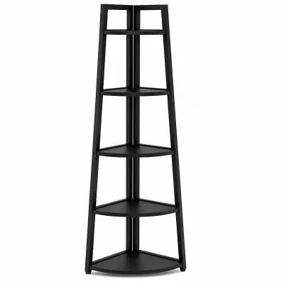 5 tier Corner Storage Shelf Open Bookshelf with Metal Frame for Living Room Bedroom Office
