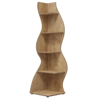 5 tier Wavy Corner Shelf Storage Bookcase with Open Shelves for Living Room Bedroom