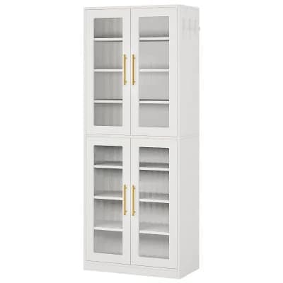 8 tier Freestanding Shoe Storage Cabinet with LED Lighting and Side Hooks for Home Organization