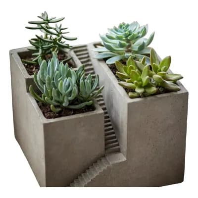 Cement Cube Decor with Staircase Motif for Tabletop Shelf Display Geometric Accent