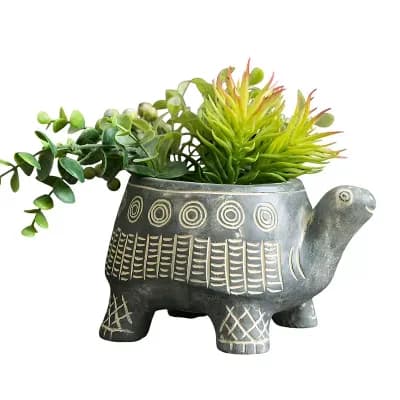 Turtle Shape Cement Planter Pot for Tabletop Shelf Succulent and Faux Plant Decor