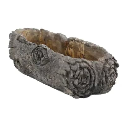 Long Concrete Log Planter with Tree Bark Texture for Succulents and Plant Arrangement