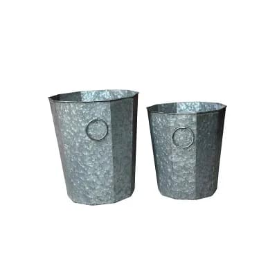 Farmhouse Zinc Planter Set of 2 Metal Buckets with Handles Indoor Outdoor Pots