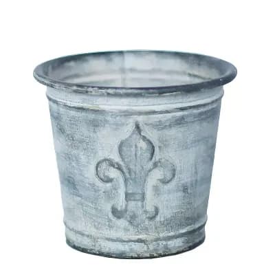 Metal Embossed Flower Pot, Zinc Finish Small Planter for Succulents Table Shelf Decor