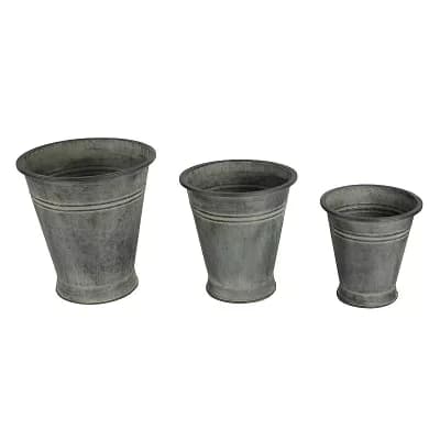 Set of 3 Copper Metal Plant Pots Indoor Outdoor Farmhouse Style Planters