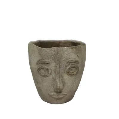 Cement Face Planter Sculptural Desk Pot for Succulents Modern Home Decor Accent