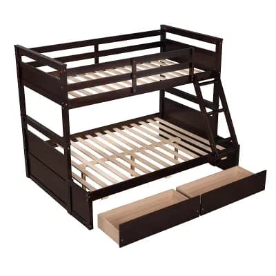 Wood Bunk Bed with Storage Drawers, Convertible Design, Solid Pine Frame, No Box Spring Needed