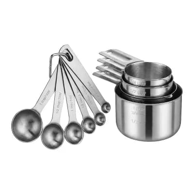 Durable Stainless Steel Measuring Cups and Spoons, Stackable with Engraved Markings 14 pc