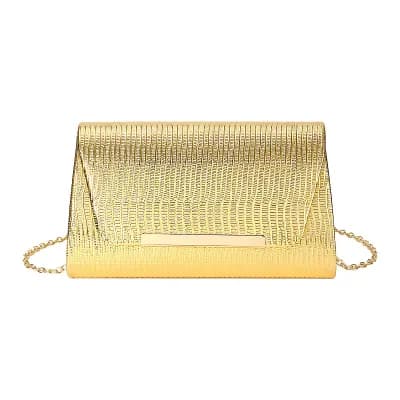Metallic Clutch Bags for Women Evening Bag with Embossed Texture and Detachable Chain Strap