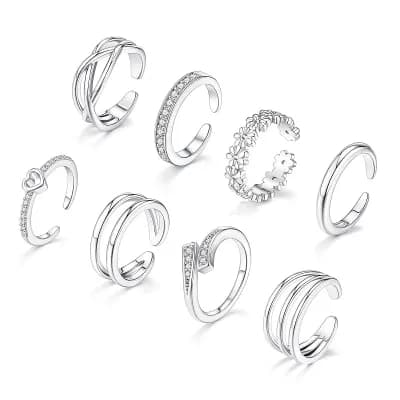 8 pc Adjustable Toe Rings Women Set