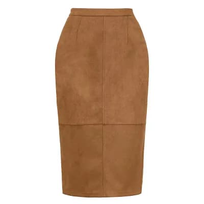 Faux Suede Skirt for Women High Waist Back Slit Patchwork Vintage Straight Skirts