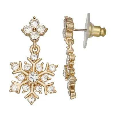 Napier Gold Tone Snowflake Dangle Earrings
