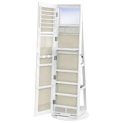 Freestanding Mirror Jewelry Cabinet with LED Lights and Storage Shelves