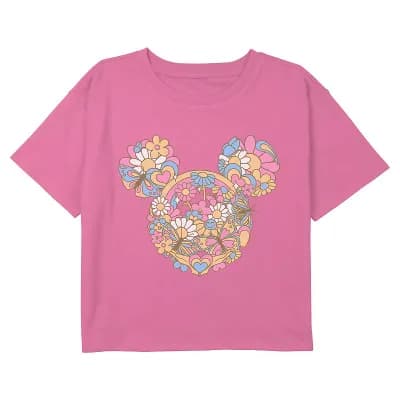 Girls 6-16 Disney's Mickey Mouse Flowers & Butterflies Boxy Cropped Graphic Tee