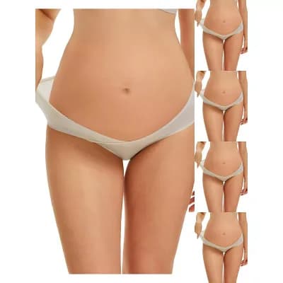 5 Packs Women's Maternity Underwear Ice Silk V-Shaped Belly Support Low Rise Seamless Briefs