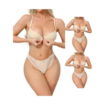 3 Packs 2 pc for Women Lace Lingerie Sets Front Closure Underwire Bra and Low Waisted Briefs Set
