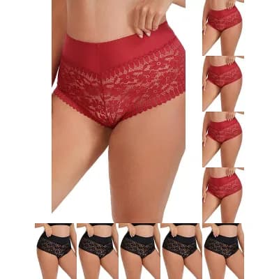 10 Packs Women's Sheer Lace Trim Mid Rise Briefs Stretchy Underwear