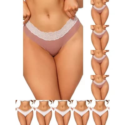 10 Packs Women's Low-Rise Ice Silk Panties Lace Trim Lingerie NoTrace Underwear Breathable Intimates