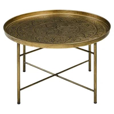 Modern Metal Accent Table with Hammered Floral Design for Bedroom or Lounge