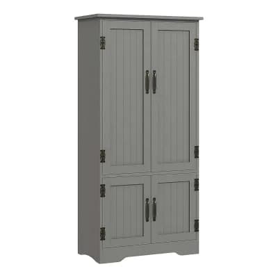 Tall Grey Storage Cabinet with Adjustable Shelves, Slim Freestanding 4-Door Organizer