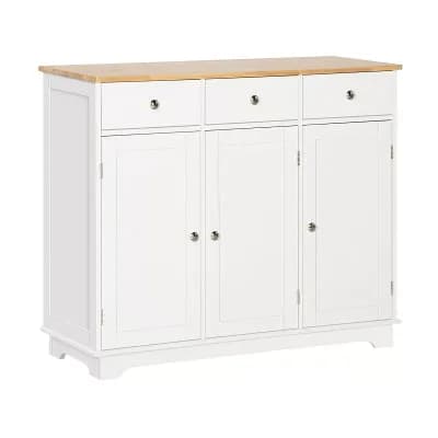 Buffet Cabinet with 3 Drawers & 3 Doors, Adjustable Shelves, Rubberwood Top