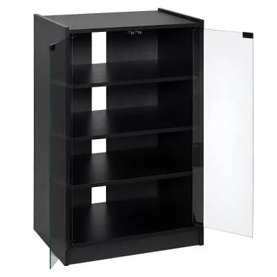 Media Storage Cabinet with Glass Door & Adjustable Shelves, DVD CD Tower