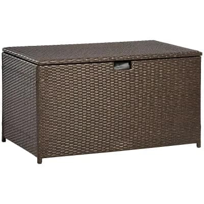 Wicker Patio Deck Storage Box with Hydraulic Lid for Outdoor Cushions and Accessories