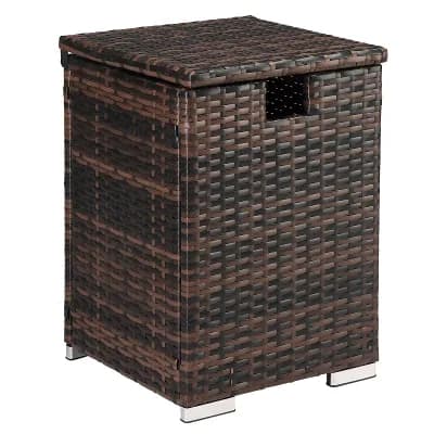 Wicker Storage Side Table with Removable Top for Patio Seating, Balcony, or Indoor Use