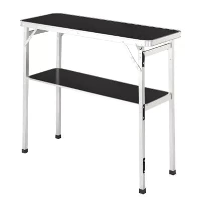 Portable Bar Height Folding Table with Shelf and Removable Skirt for Parties or Presentations