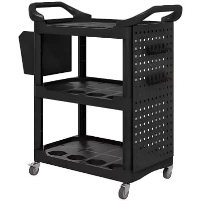 Rolling Tool Storage Cart with 3 Shelves, Hooks, Bucket and Locking Wheels for Garage
