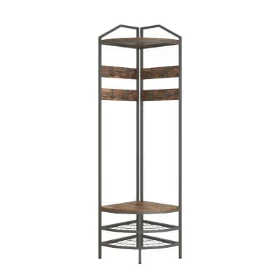 Corner Hall Tree Coat Rack with Shoe Storage Shelves and Steel Frame for Entryway Organization