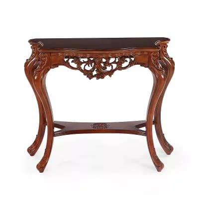 Semicircular Console Table with Shelf, Entryway or Hallway Table, Molded Carved Legs