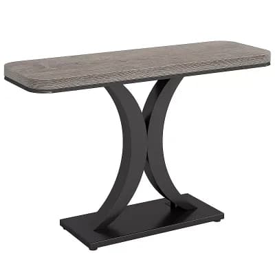 Narrow Console Table with Geometric Pedestal, Industrial Entryway, Hallway, or Sofa Table