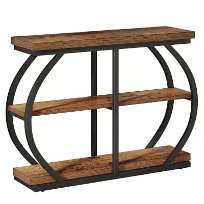 Industrial Console Table with Dual Arched Metal Base, Entryway or Living Room Table