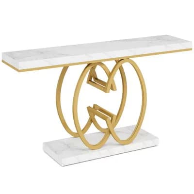 Entryway Console Table with Faux Marble Top and Geometric Base for Hallway or Living Room