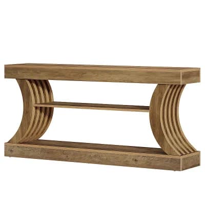 Long Farmhouse Sofa Table with Shelves, Narrow Console Table for Hallway or Living Room