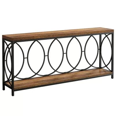 Console Table with Storage Shelves, Narrow Sofa Table for Entryway or Hallway, Wood and Metal