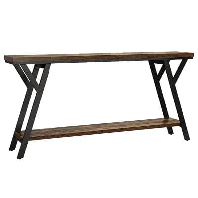 Slim Industrial Console Table, Two Tier Wood Grain Table for Entryway or Living Room