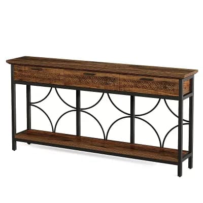 Industrial Sofa Table with Drawers, Slim Console Table for Hallway or Living Room