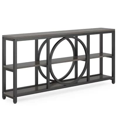 Narrow Sofa Table with Storage Shelves, Wood Look Console Table for Hallway