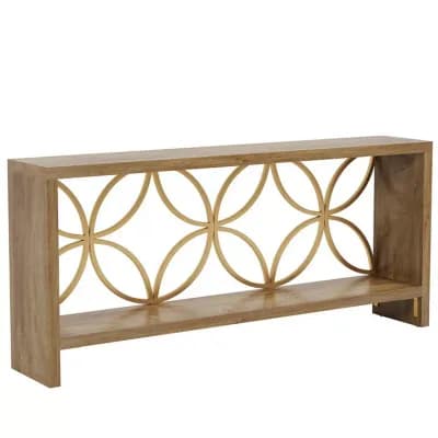 Long Narrow Console Table, Entryway Table with Wood Grain and Open Shelves