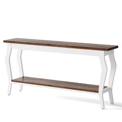 Industrial Farmhouse Console Table Long Sofa Table with Open Storage Shelf
