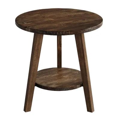 Round Wood End Table with Storage Shelf for Living Room or Bedroom
