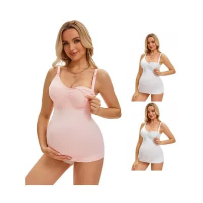 3 Packs Women's Nursing Cami with Adjustable Straps Breastfeeding V Neck Built-In Bra Vest